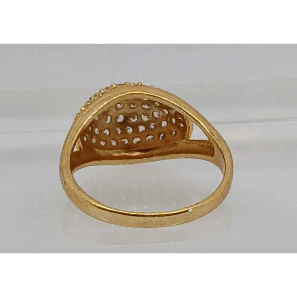 Vintage 1990s Gold Tone Dome Pave Crystal Statement Ring Size 10 New Old Stock